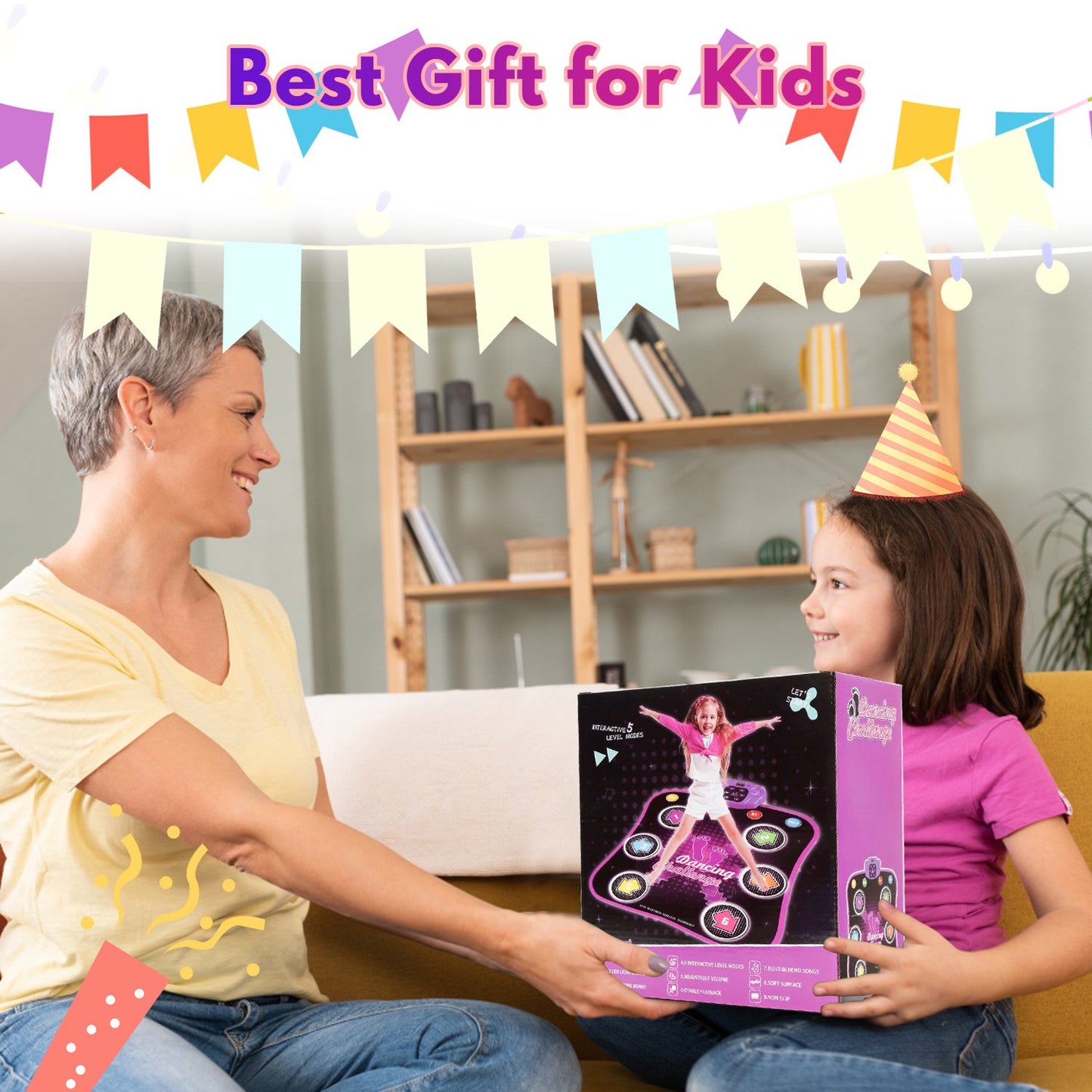 Dance Mat for Kids, 5 Modes Dance Pad Musical Educational Toy,Electronic Musical Play Mats,Dance Game Toy Gift for 3-12 Year Old Girls (35.4" x 31.1")