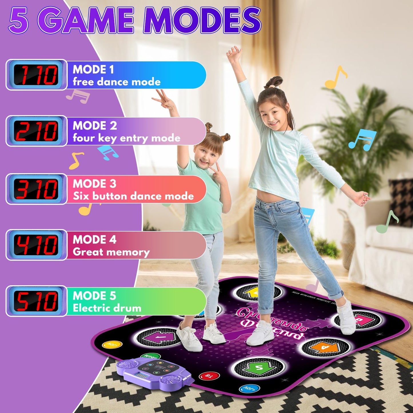Dance Mat for Kids, 5 Modes Dance Pad Musical Educational Toy,Electronic Musical Play Mats,Dance Game Toy Gift for 3-12 Year Old Girls (35.4" x 31.1")