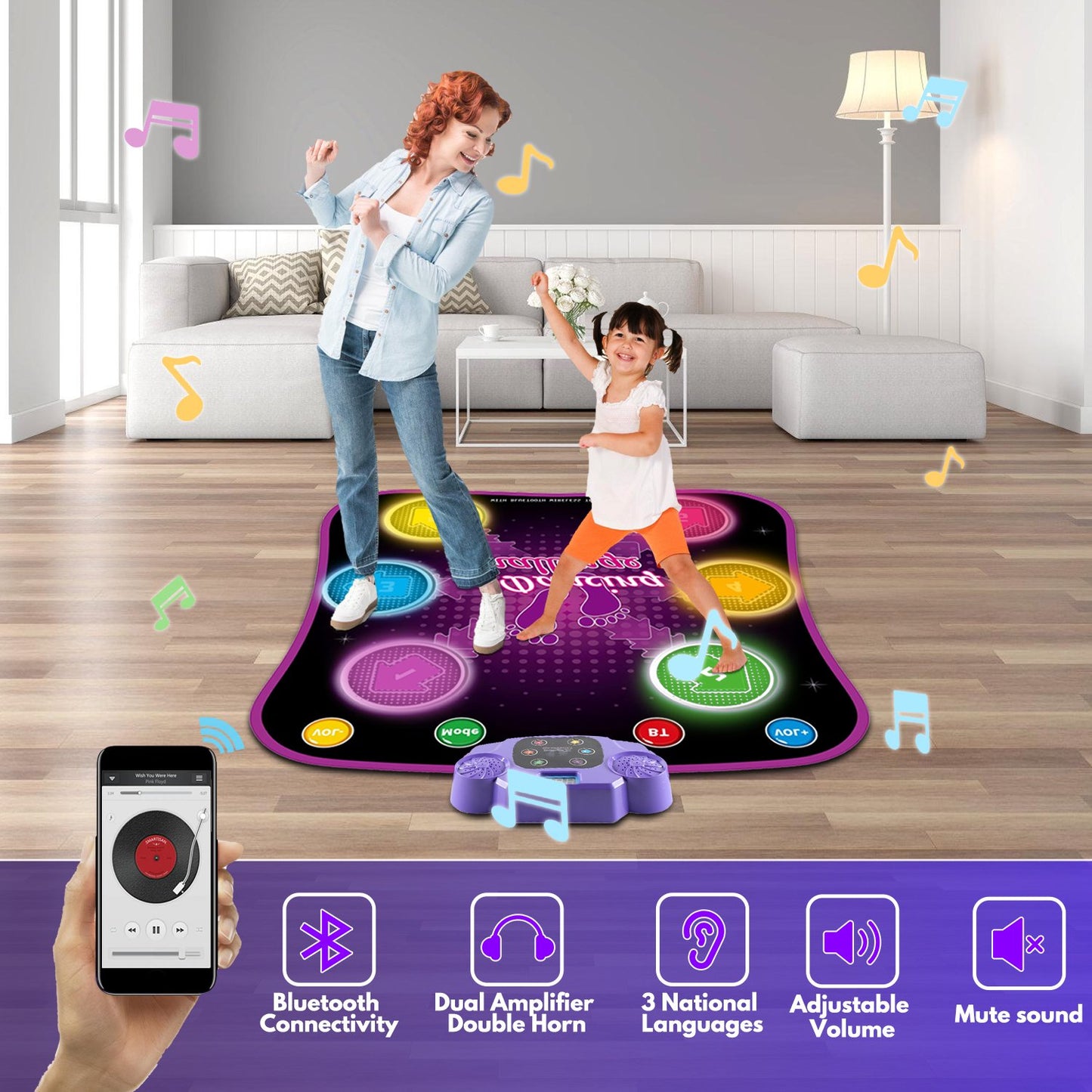 Dance Mat for Kids, 5 Modes Dance Pad Musical Educational Toy,Electronic Musical Play Mats,Dance Game Toy Gift for 3-12 Year Old Girls (35.4" x 31.1")