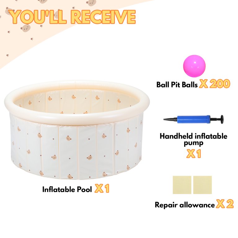 Inflatable Kiddie Pool Kids 200 Balls Pit, 39.4"x15.7" Swimming Pool for Kids