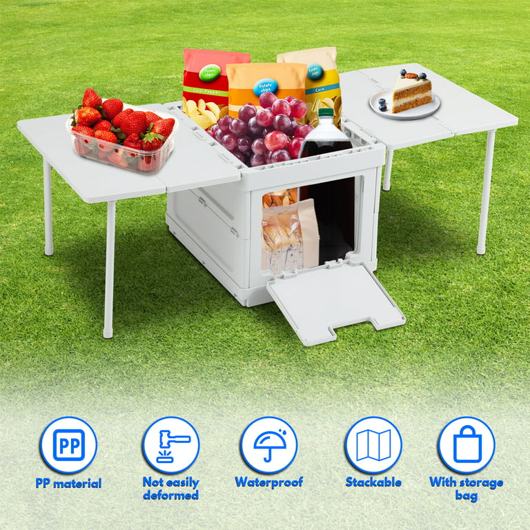 Folding Storage Camping Box for Outdoor Indoor, Storage Containers Bins Camping Table for Home Picnic Party(Grey)