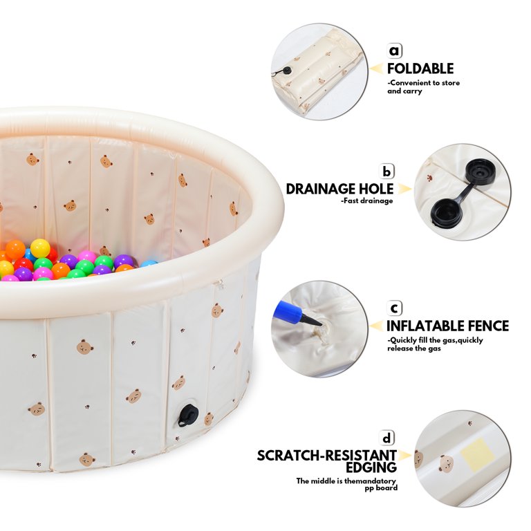 Inflatable Kiddie Pool Kids 200 Balls Pit, 39.4"x15.7" Swimming Pool for Kids