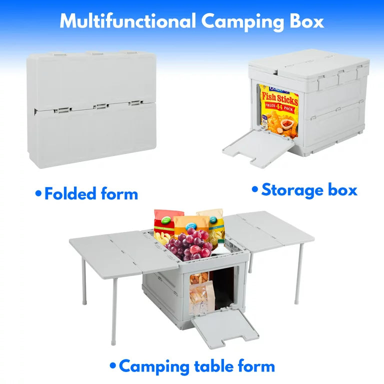 Folding Storage Camping Box for Outdoor Indoor, Storage Containers Bins Camping Table for Home Picnic Party(Grey)