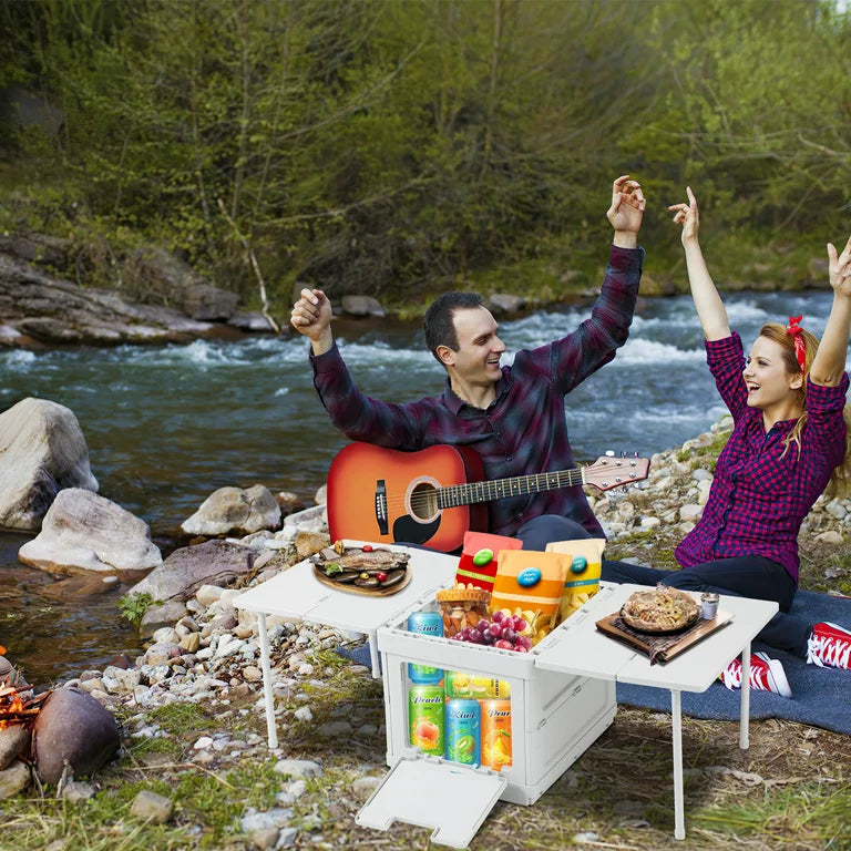 Folding Storage Camping Box for Outdoor Indoor, Storage Containers Bins Camping Table for Home Picnic Party(Grey)