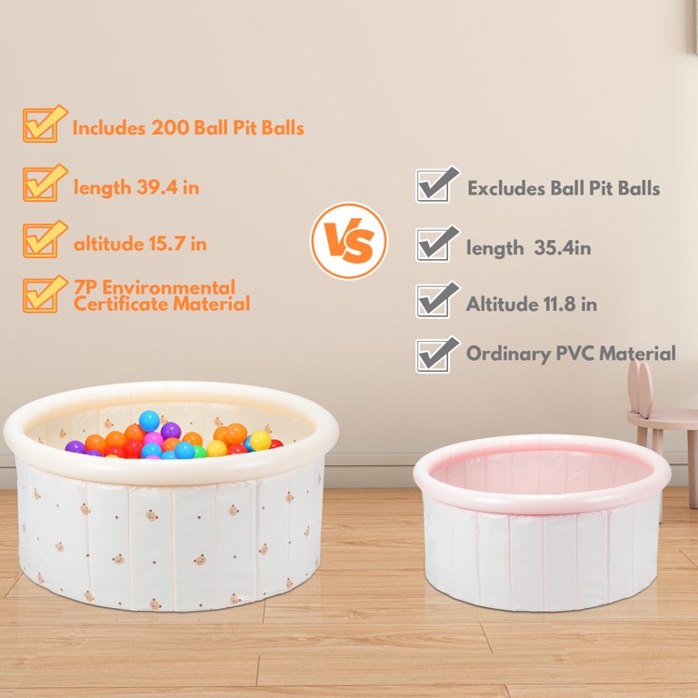 Inflatable Kiddie Pool Kids 200 Balls Pit, 39.4"x15.7" Swimming Pool for Kids