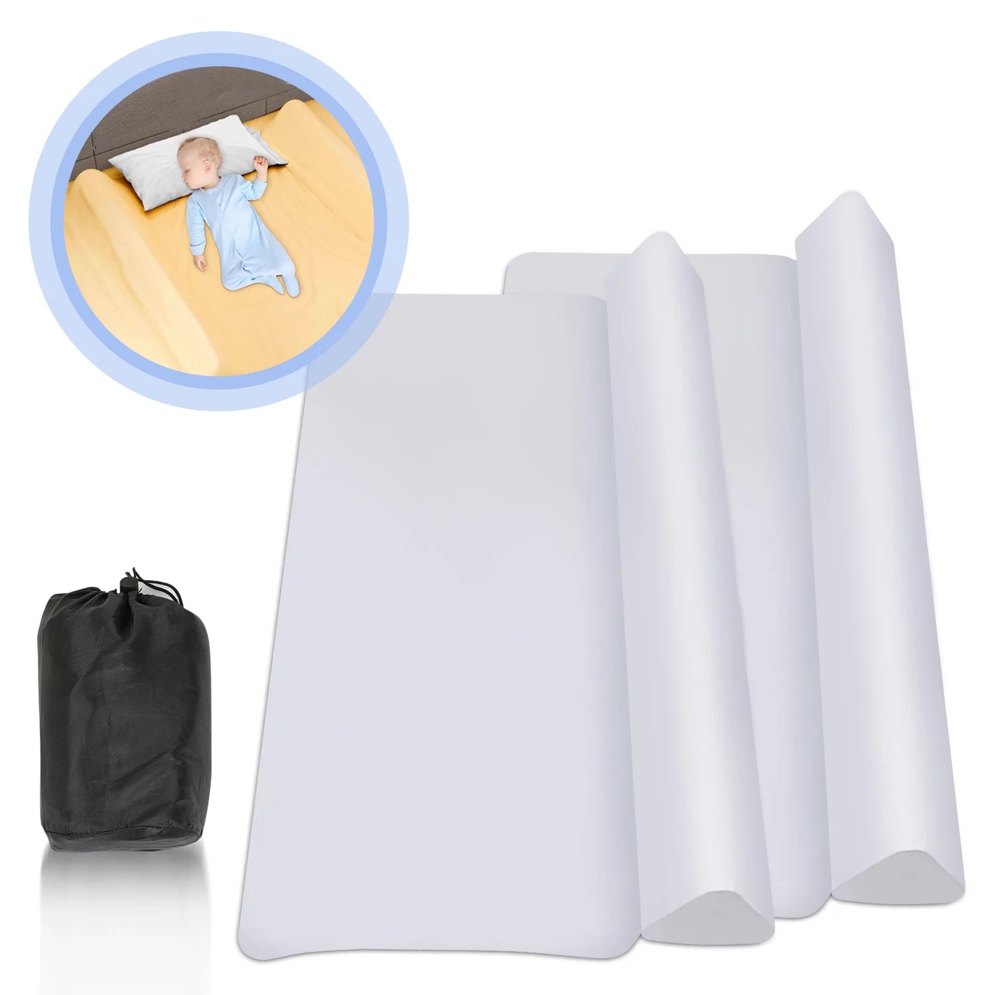 2-Pack Inflatable Bed Rail for Toddlers - Travel Bed Bumpers for Toddlers and kids - Blow-up Bed Bumper with Safety Flaps for King, Queen, Full, Twin, Toddler Size Bedss