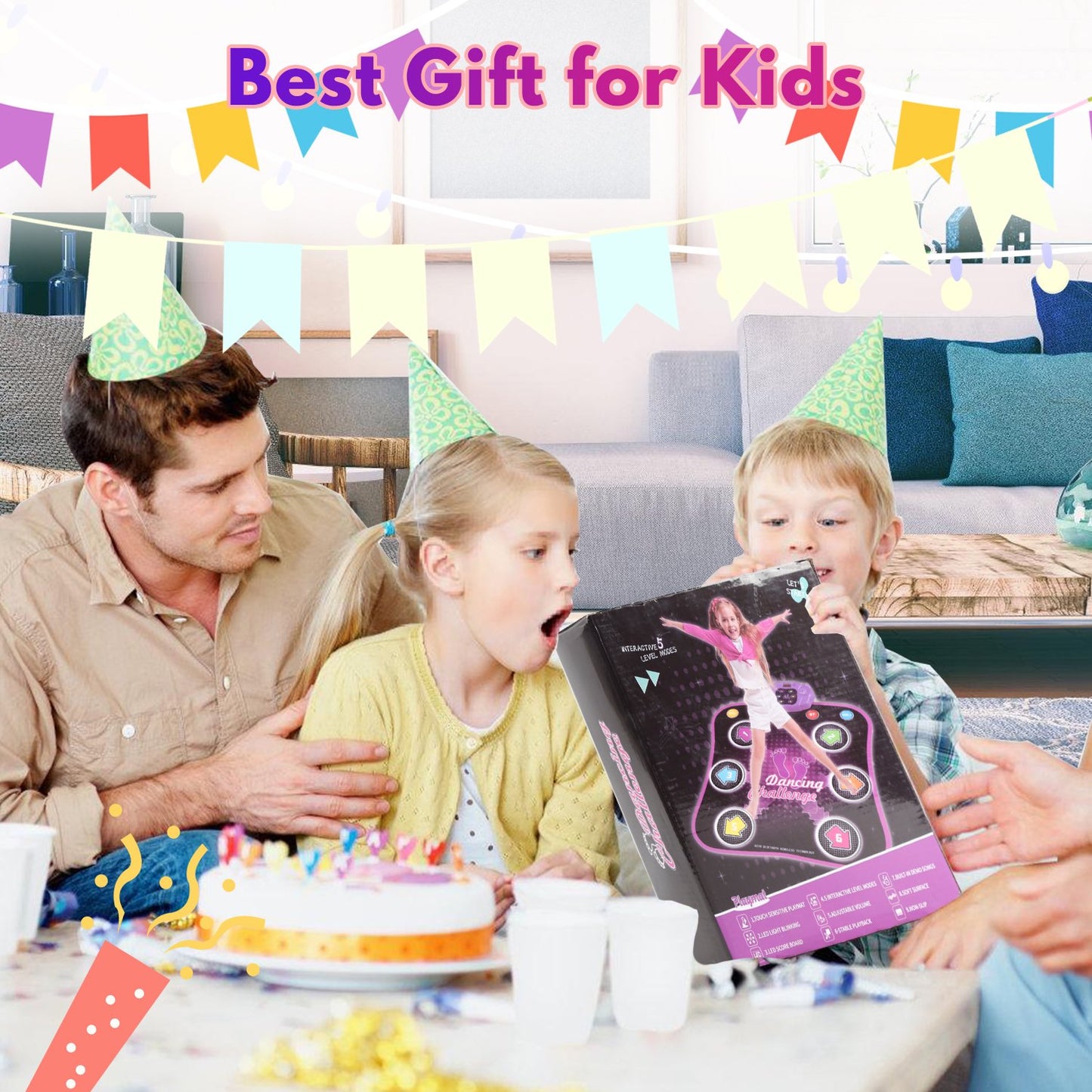 Dance Mat for Kids, 5 Modes Dance Pad Musical Educational Toy,Electronic Musical Play Mats,Dance Game Toy Gift for 3-12 Year Old Girls (35.4" x 31.1")