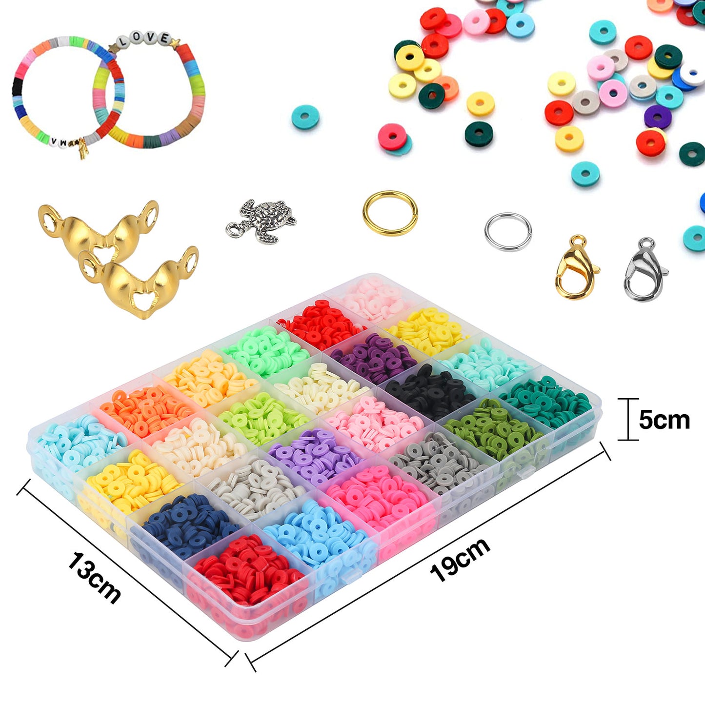 Teedor 4800 Pcs Clay Beads 6mm 24 Colors Flat Round Polymer Clay Spacer Beads for Making Bracelets