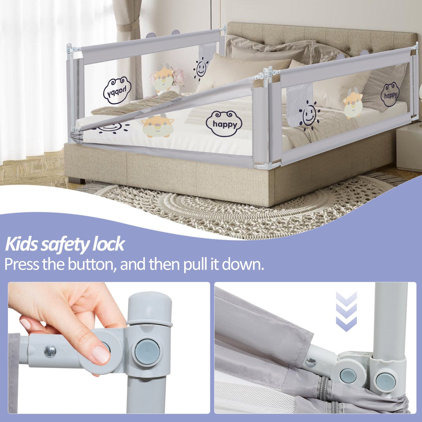 Bed Rails for Toddlers,Crib fence Seamless Lifting Height 75" x 28"-39"