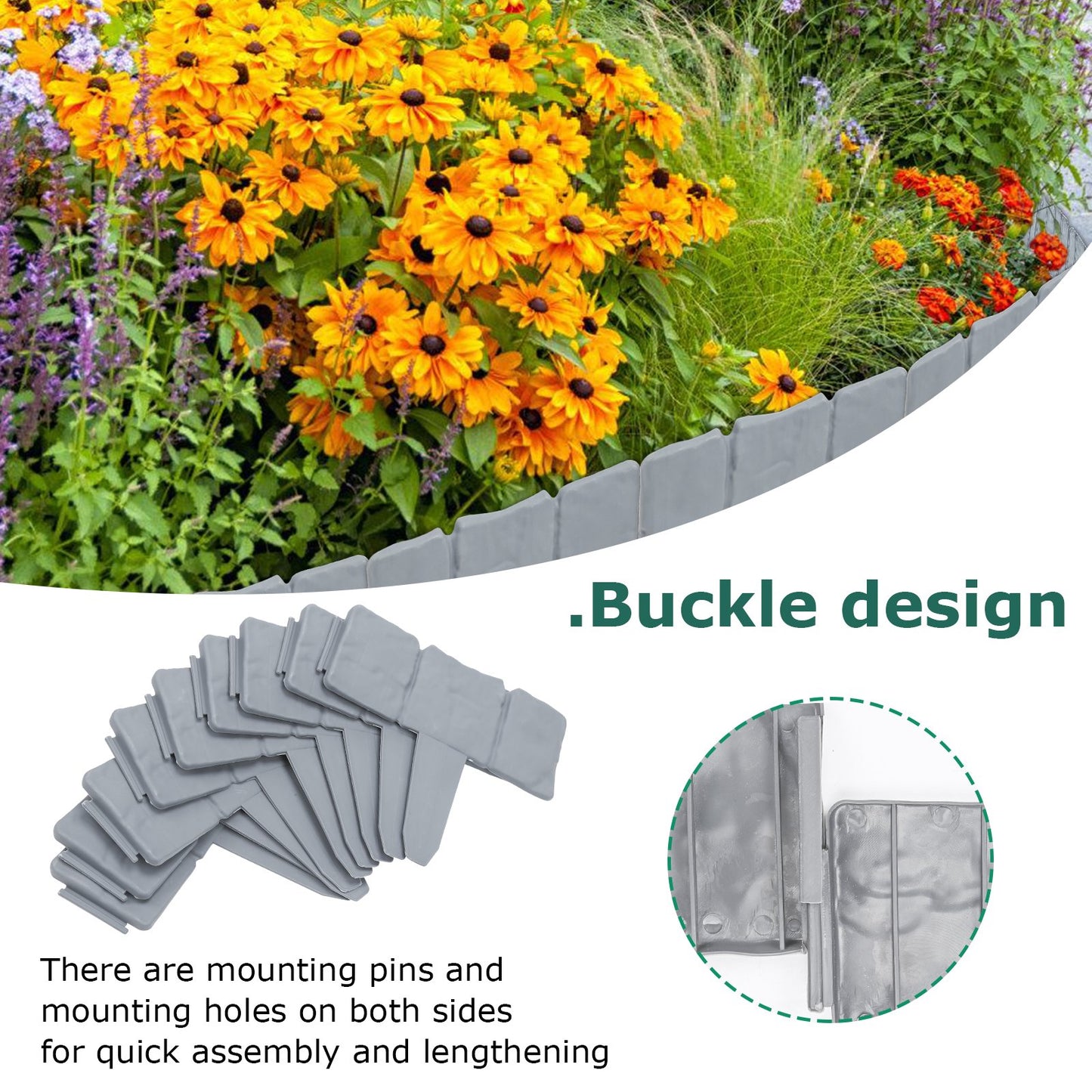 Teedor 10Pcs Garden edging border, Plastic Garden Fence Edging, Imitation Stone Effect, Interlocking Landscape Edging Border for DIY Decorative Patio Yard