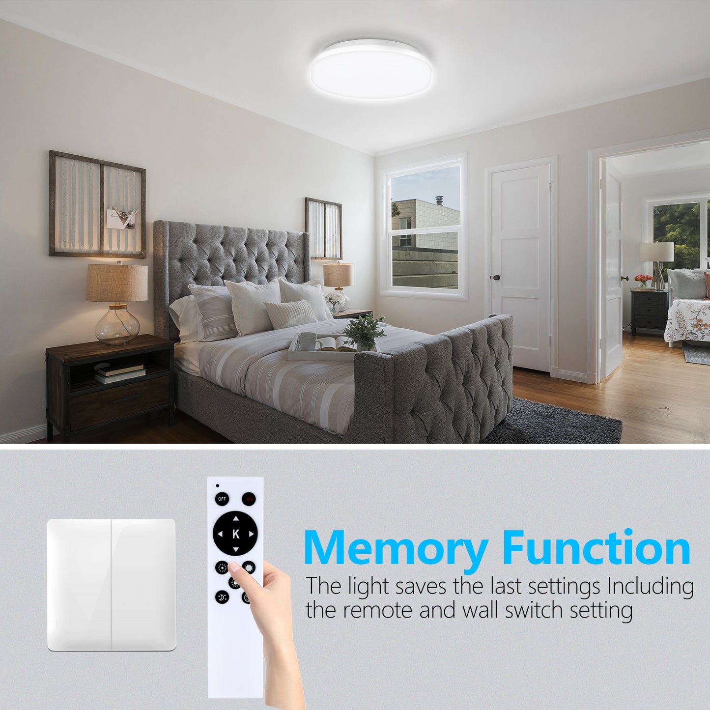 24W Flush Mount LED Ceiling Light for Bathroom, 9 inch Super Slim Ceiling Light with Remote Control 3 Color Changeable 2700/4000/6500K, 2040lm IP44 for Kitchen,Laundry Room, Hallway