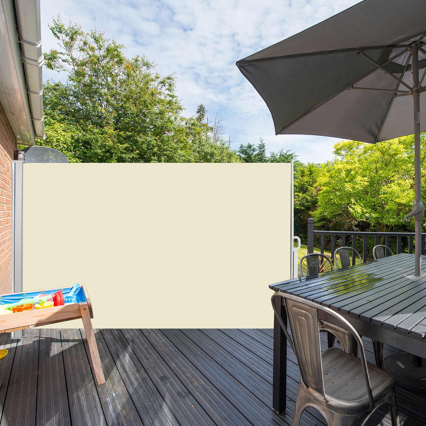 Teedor Patio Side Awning, Folding Patio Side Screen Retractable Beige/Gray