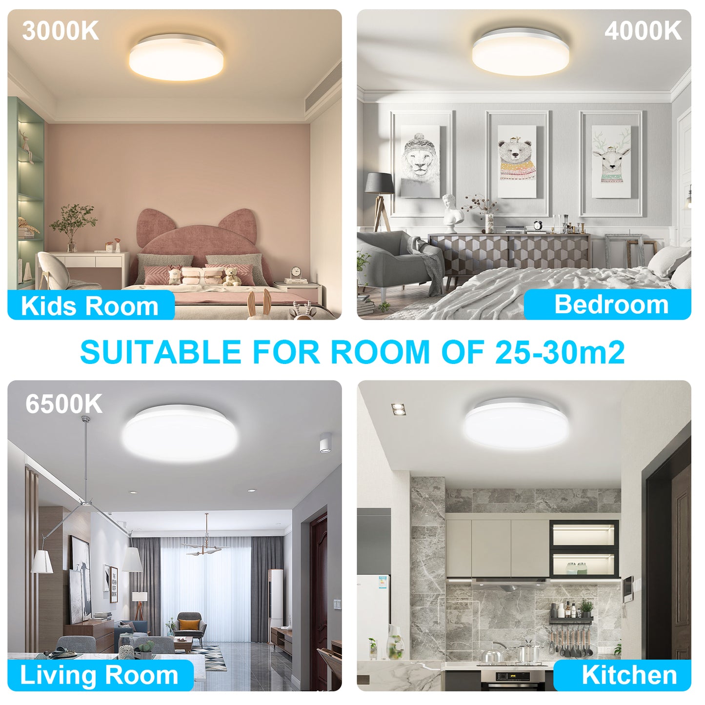 24W Flush Mount LED Ceiling Light for Bathroom, 9 inch Super Slim Ceiling Light with Remote Control 3 Color Changeable 2700/4000/6500K, 2040lm IP44 for Kitchen,Laundry Room, Hallway