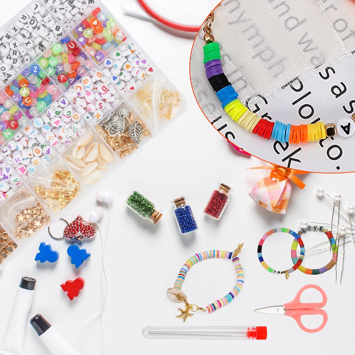 Teedor 4800 Pcs Clay Beads 6mm 24 Colors Flat Round Polymer Clay Spacer Beads for Making Bracelets