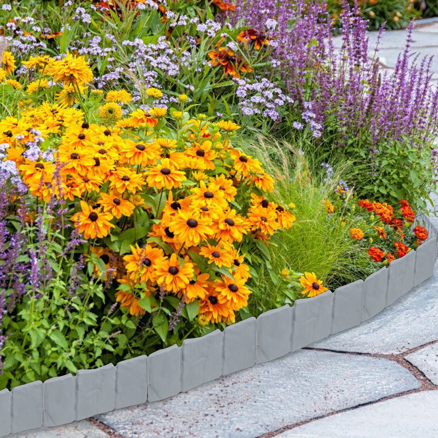 Teedor 10Pcs Garden edging border, Plastic Garden Fence Edging, Imitation Stone Effect, Interlocking Landscape Edging Border for DIY Decorative Patio Yard