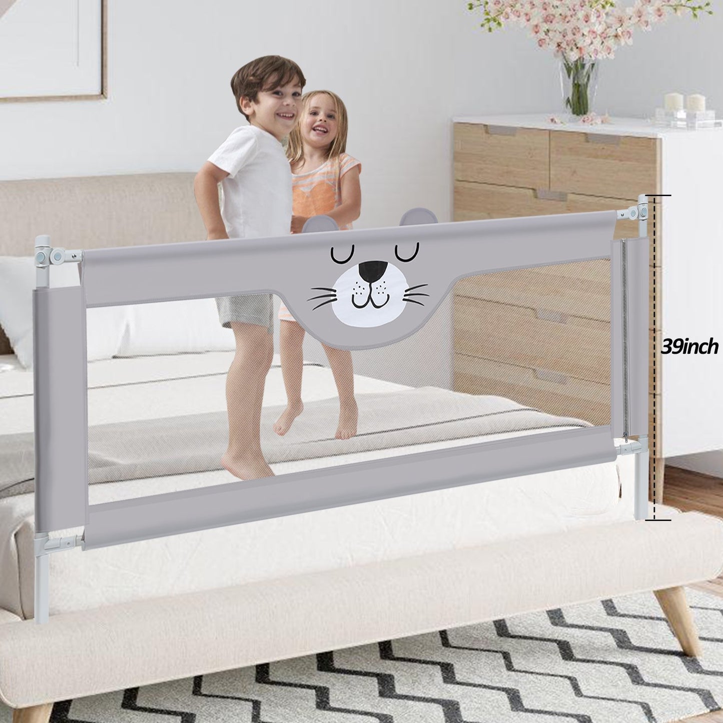 Bed Rails for Toddlers Crib Fence Seamless Extendable Height 60"x28"-39"