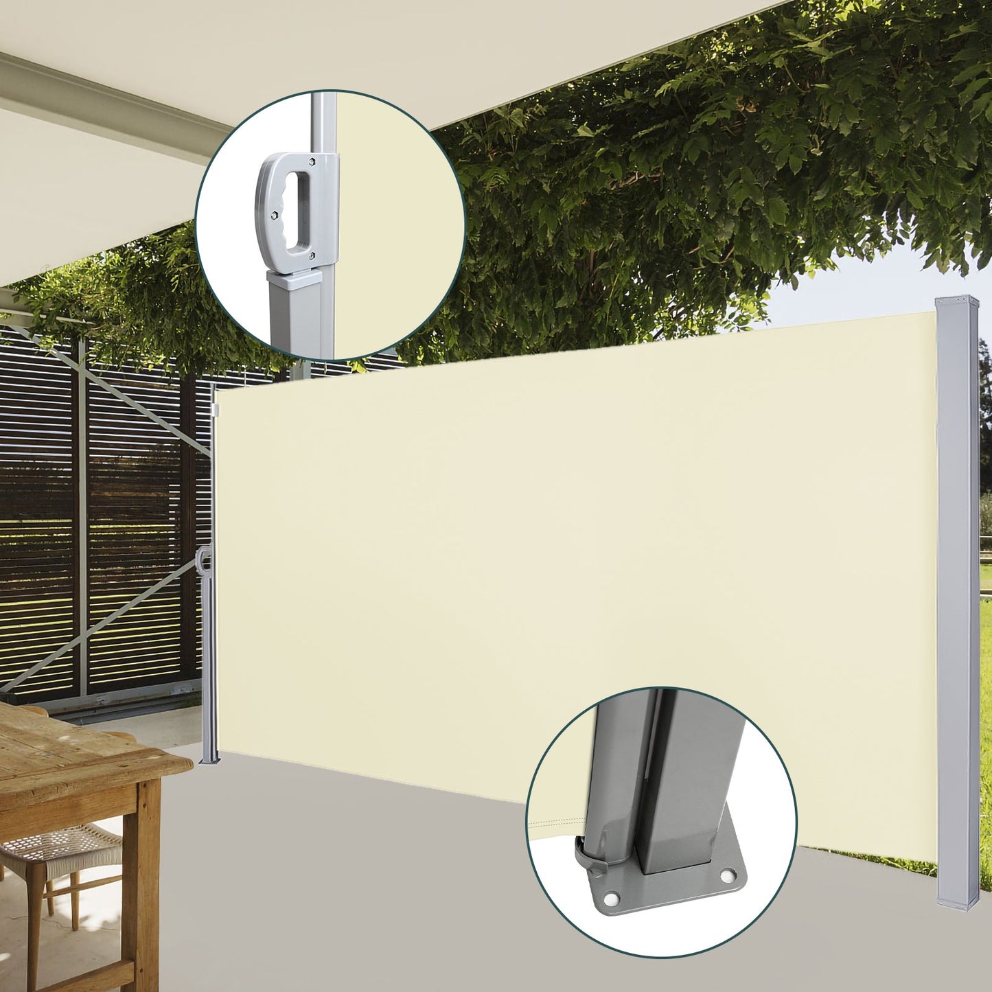 Teedor Patio Side Awning, Folding Patio Side Screen Retractable Beige/Gray