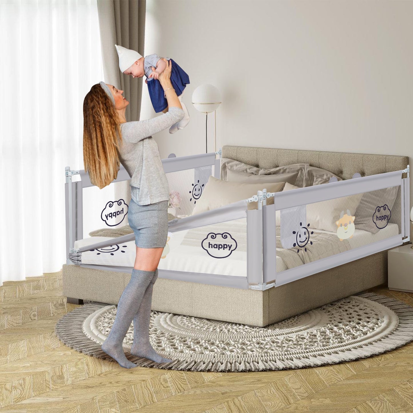 Bed Rails for Toddlers,Crib fence Seamless Lifting Height 75" x 28"-39"