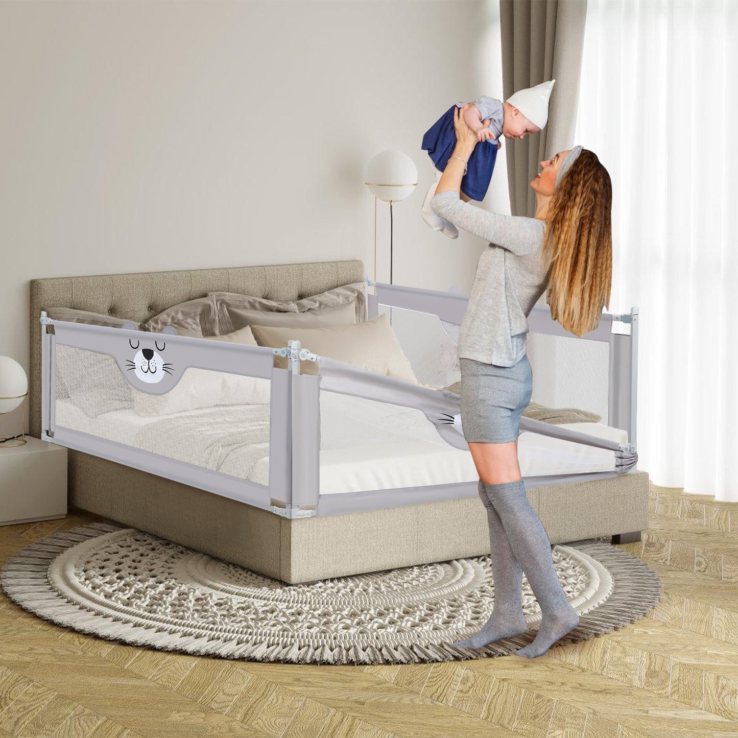 Bed Rails for Toddlers Crib Fence Seamless Extendable Height 60"x28"-39"