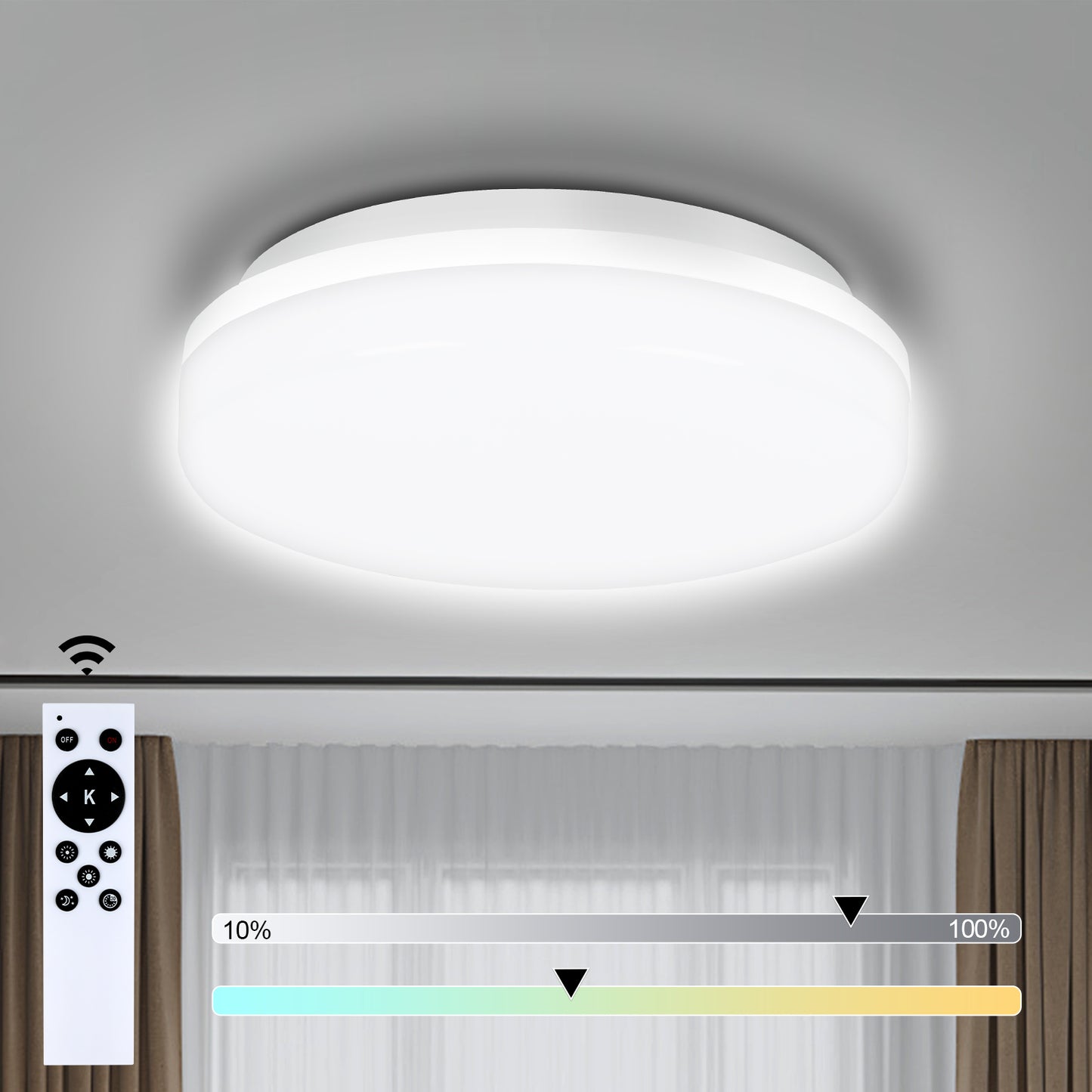 36W Flush Mount LED Ceiling Light for Bathroom, 13 inch Super Slim Ceiling Light with Remote Control 3 Color Changeable 2700/4000/6500K, 3060lm IP44 for Kitchen,Laundry Room, Hallway