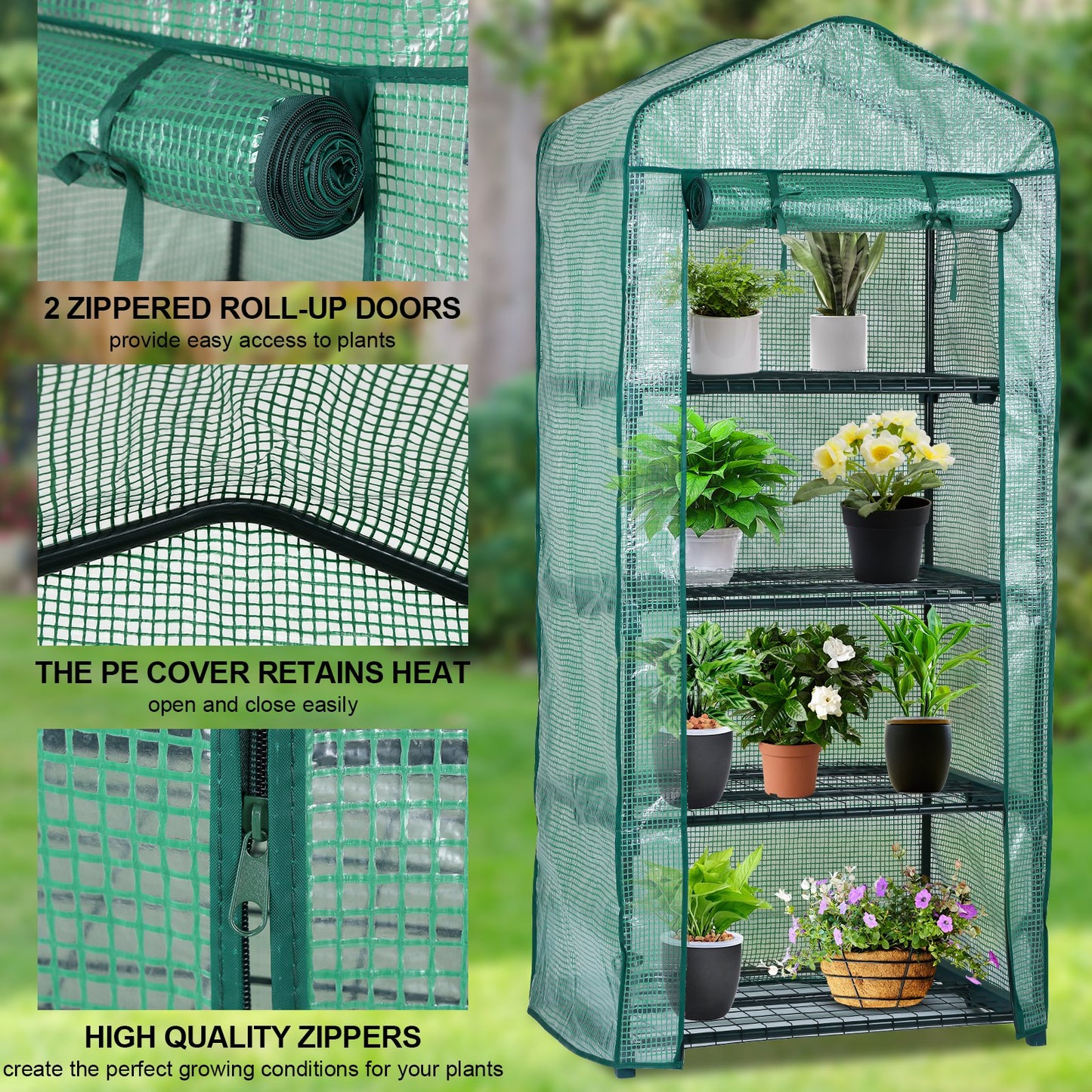 Teedor Portable House-Shaped Mini Greenhouse, 27.5" W x 20" D x 63" H