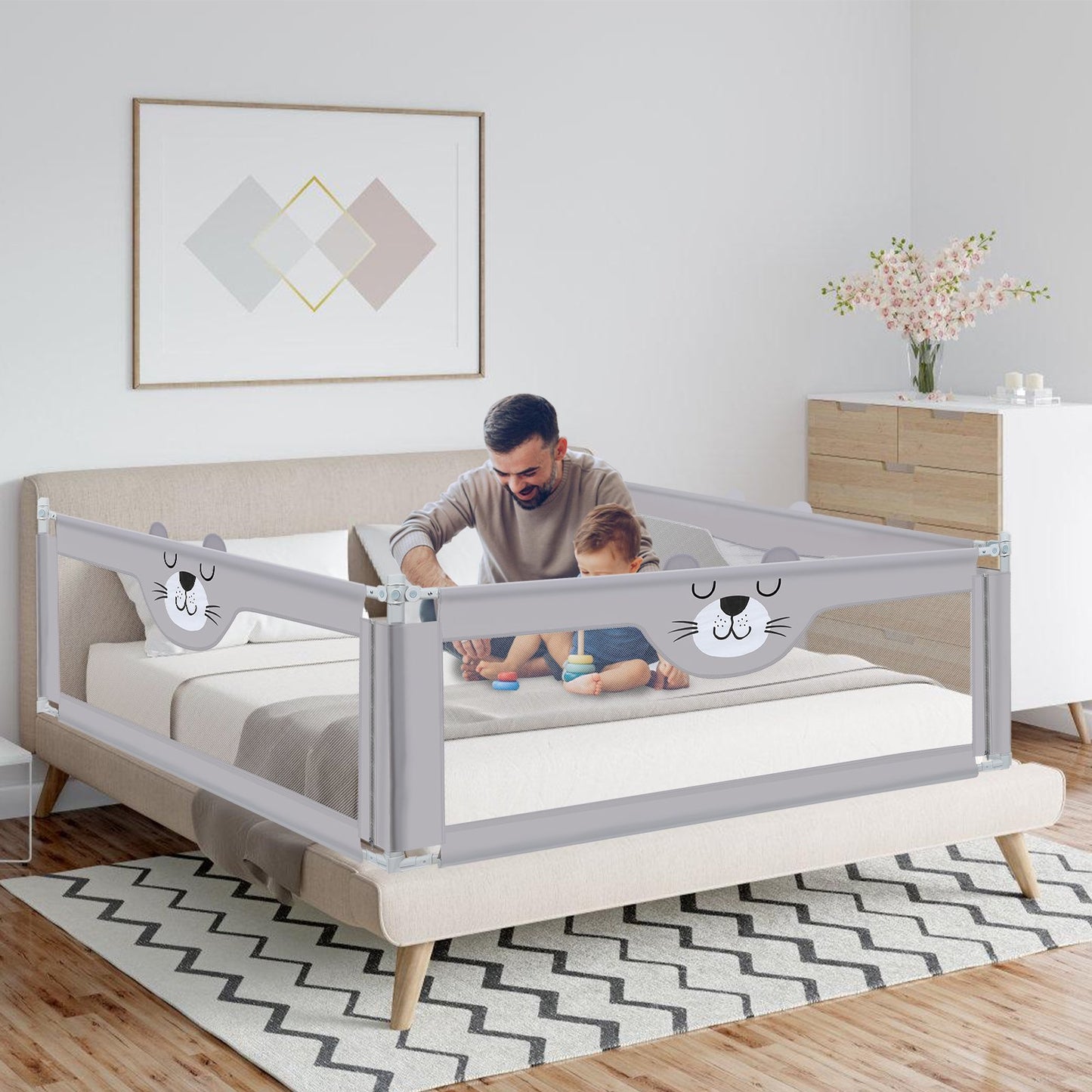 Bed Rails for Toddlers Crib Fence Seamless Extendable Height 60"x28"-39"