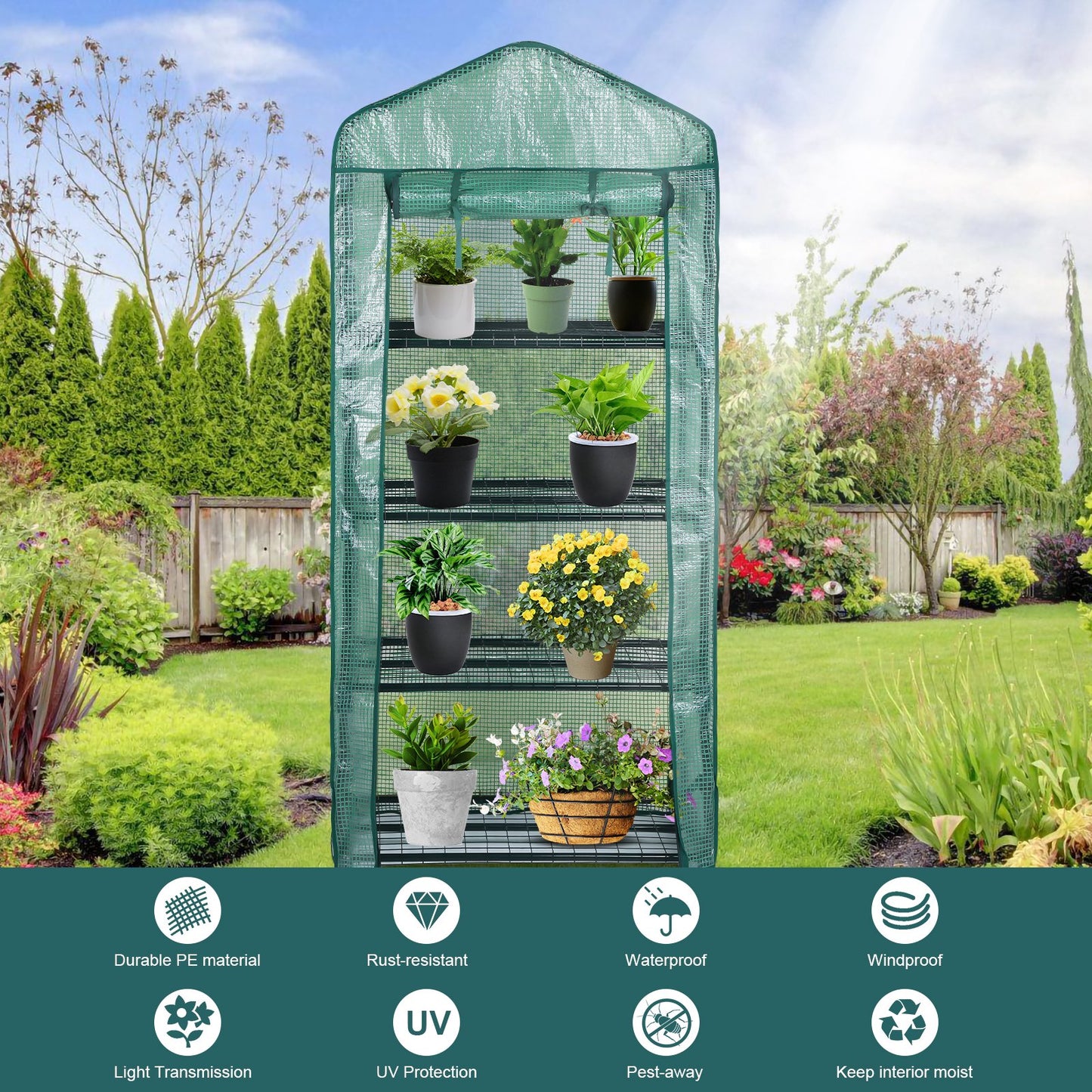 Teedor Portable House-Shaped Mini Greenhouse, 27.5" W x 20" D x 63" H