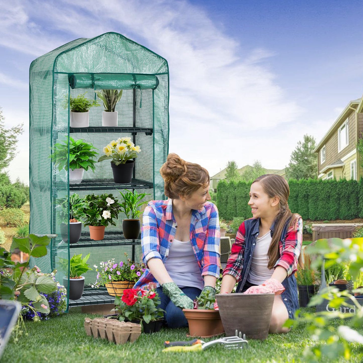 Teedor Portable House-Shaped Mini Greenhouse, 27.5" W x 20" D x 63" H