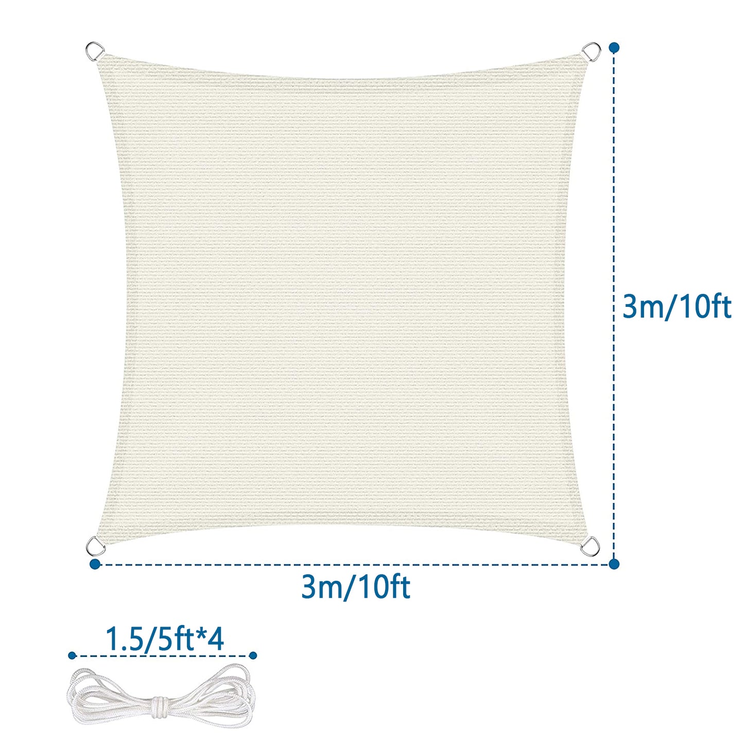 Sun Shade Sail 10' x 10' Rectangle Canopy, Outdoor Waterproof Rectangle Sun Shade Sail 95% UV