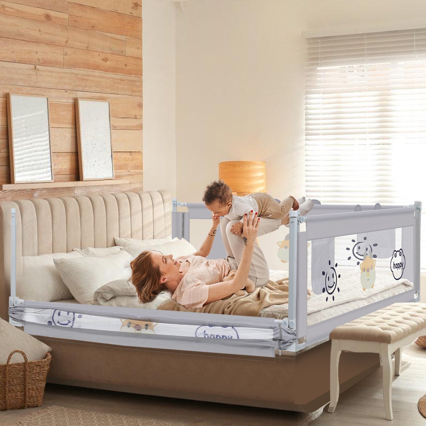 Bed Rails for Toddlers,Crib fence Seamless Lifting Height 75" x 28"-39"