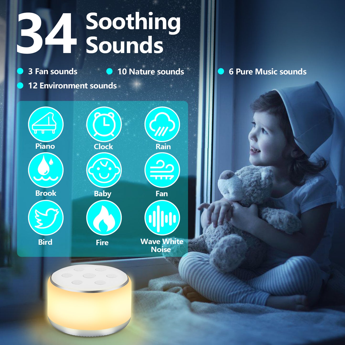 White Noise Machine, with Adjustable Baby Night Light