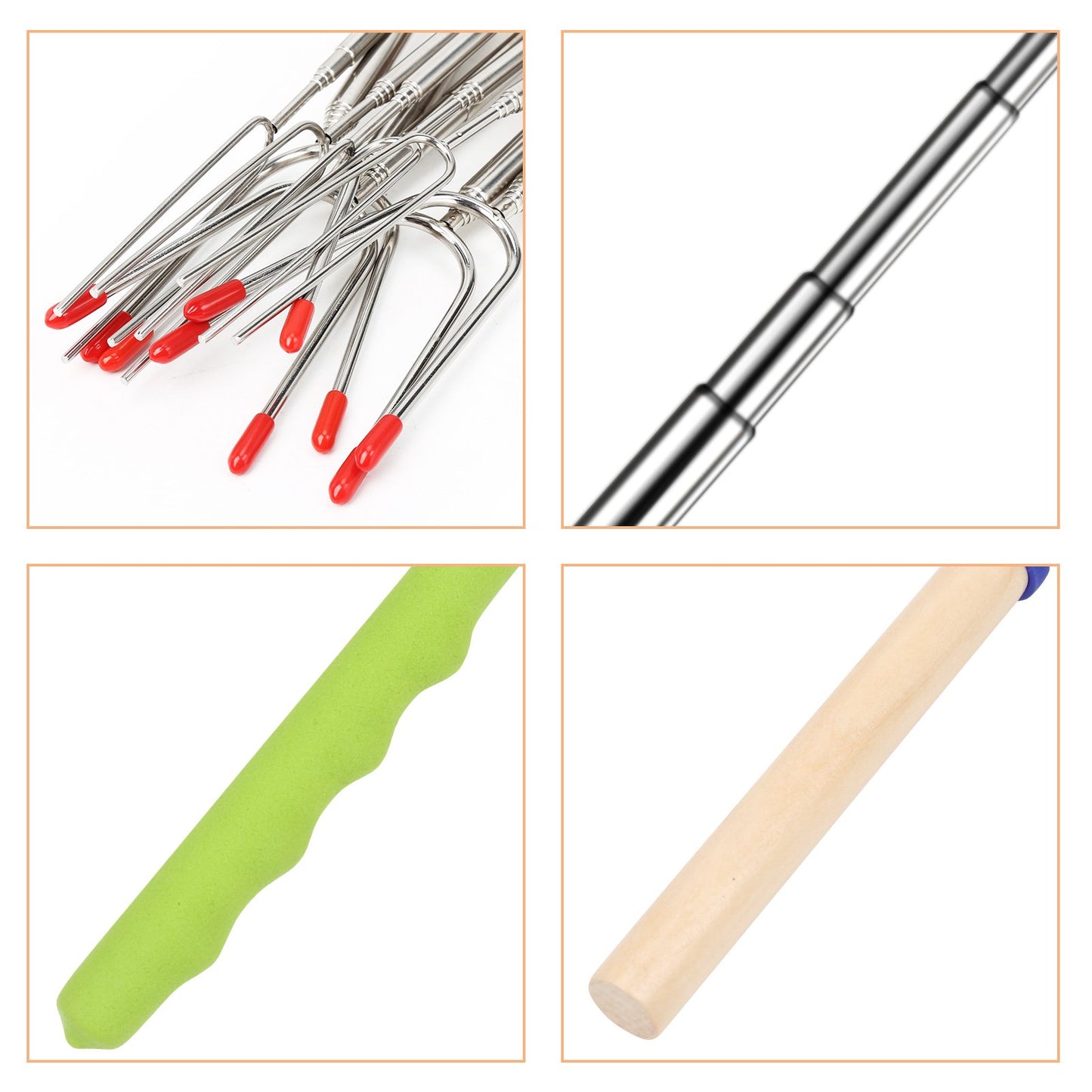 Teedor Roasting Sticks Wooden Handle Set of 12, Skewers Telescoping Forks 32/45 inch