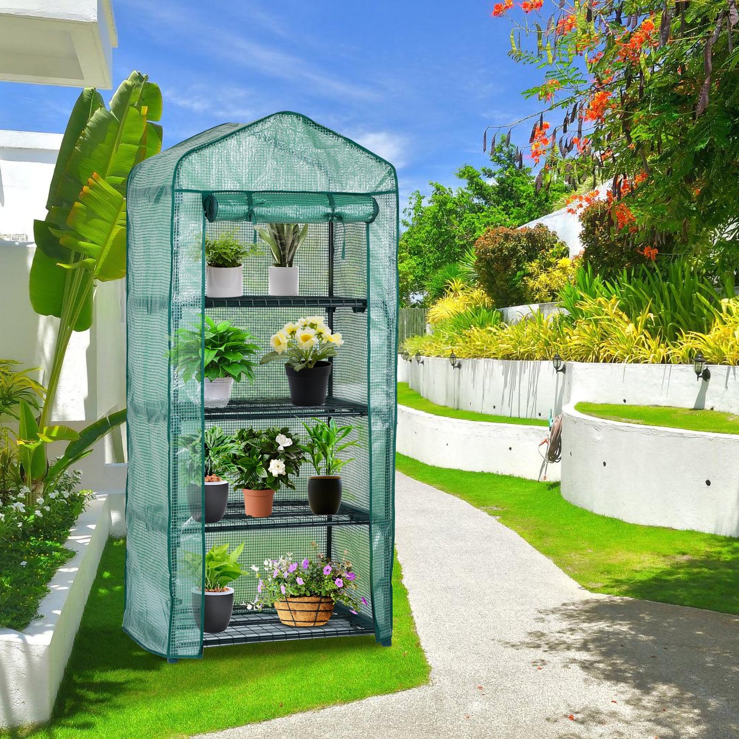Teedor Portable House-Shaped Mini Greenhouse, 27.5" W x 20" D x 63" H