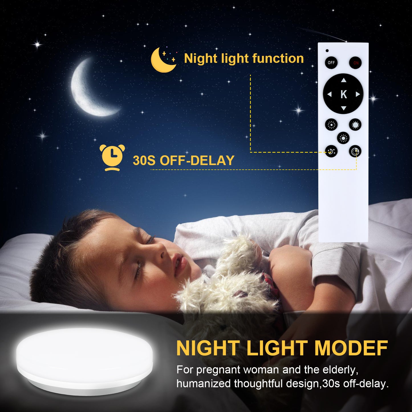 24W Flush Mount LED Ceiling Light for Bathroom, 9 inch Super Slim Ceiling Light with Remote Control 3 Color Changeable 2700/4000/6500K, 2040lm IP44 for Kitchen,Laundry Room, Hallway