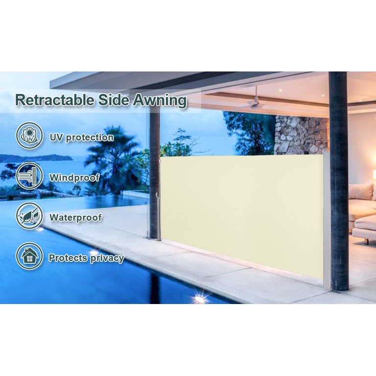 Teedor Patio Side Awning, Folding Patio Side Screen Retractable Beige/Gray