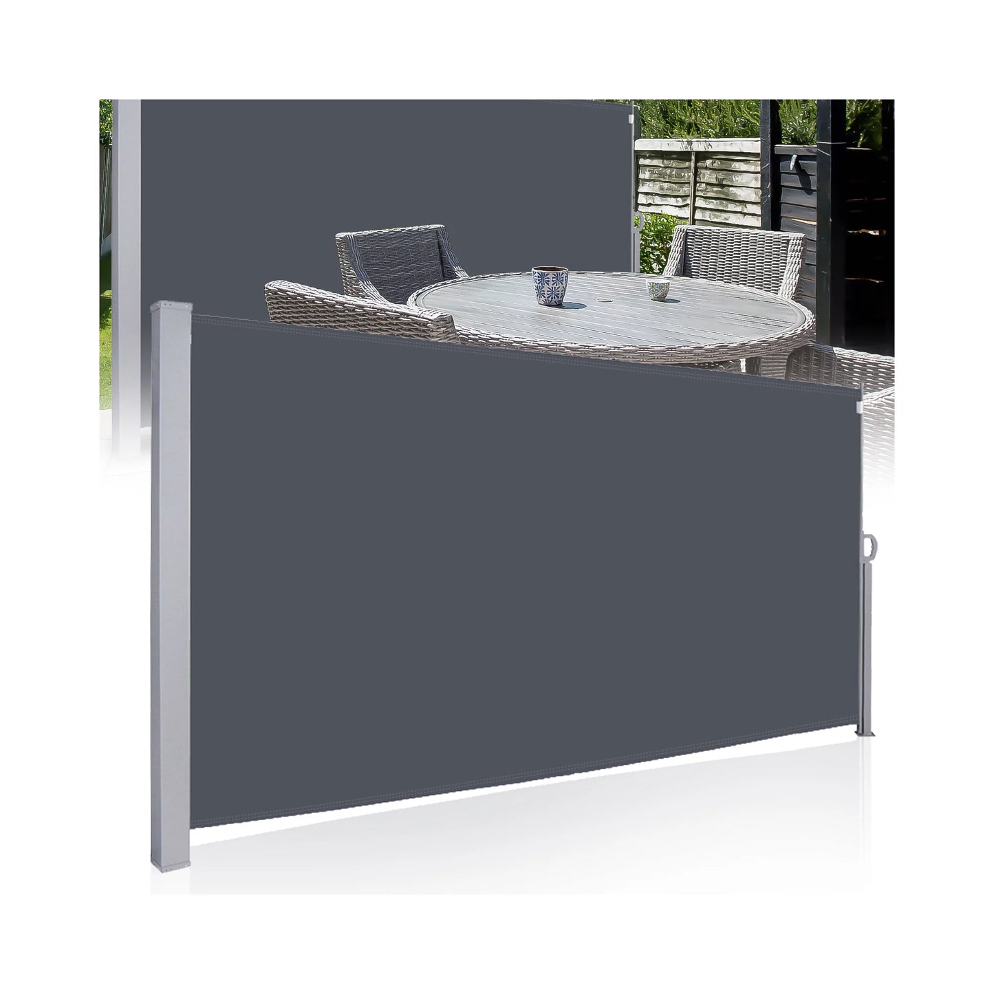 Teedor Patio Side Awning, Folding Patio Side Screen Retractable Beige/Gray