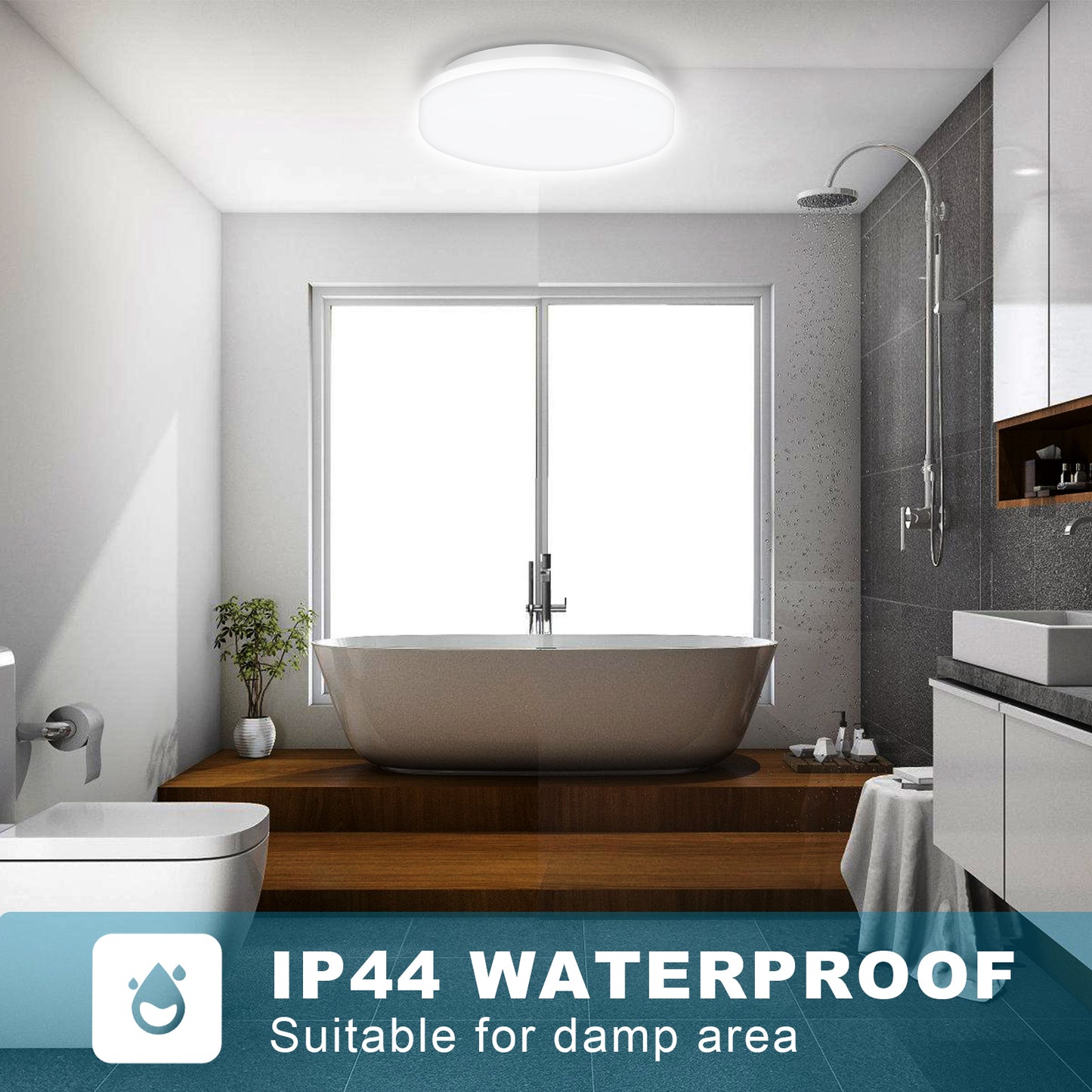 36W Flush Mount LED Ceiling Light for Bathroom, 13 inch Super Slim Ceiling Light with Remote Control 3 Color Changeable 2700/4000/6500K, 3060lm IP44 for Kitchen,Laundry Room, Hallway