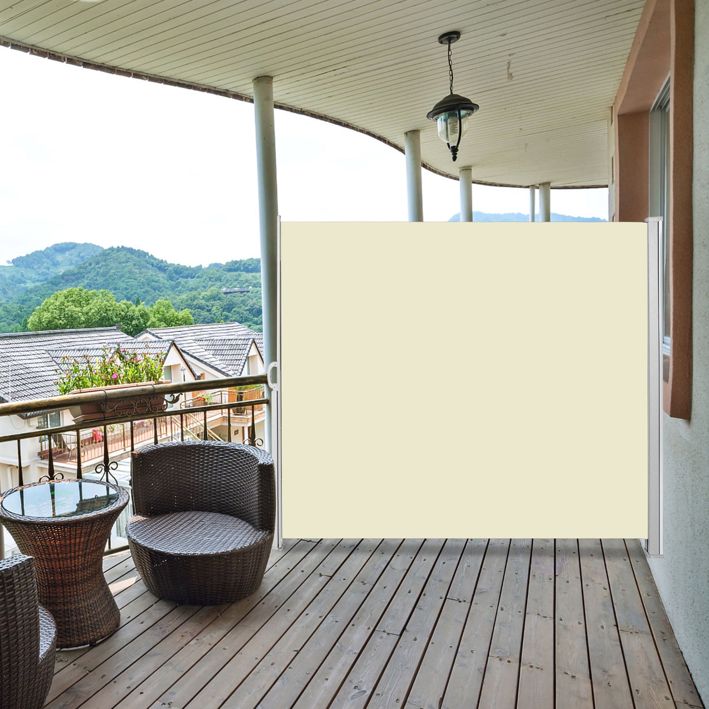 Teedor Patio Side Awning, Folding Patio Side Screen Retractable Beige/Gray