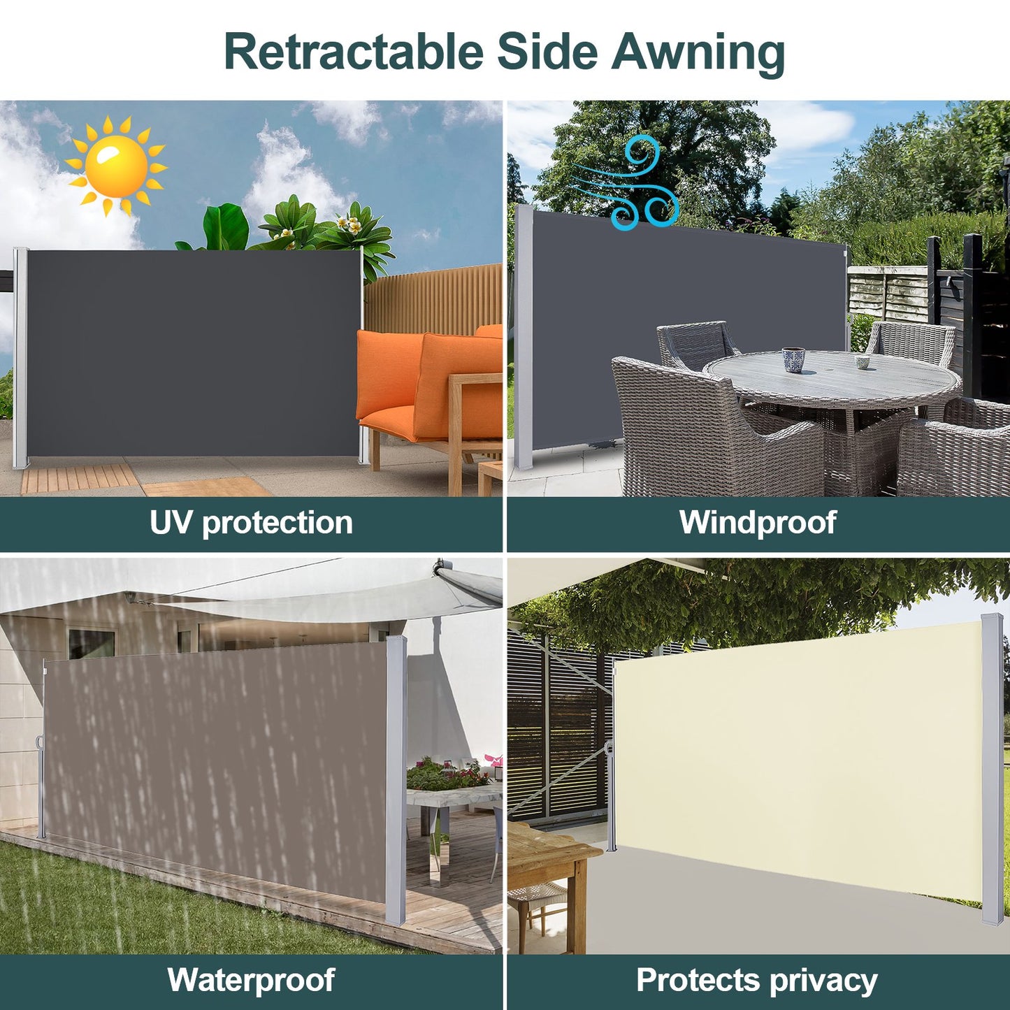 Teedor Patio Side Awning, Folding Patio Side Screen Retractable Beige/Gray