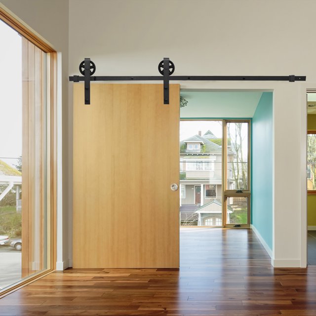Teedor 6.6FT Sliding Barn Door Hardware Kit, Barn Door Hardware Rollers, Big Wheel Shape-Black