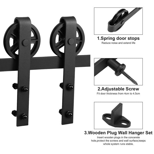 Teedor 6.6FT Sliding Barn Door Hardware Kit, Barn Door Hardware Rollers, Big Wheel Shape-Black