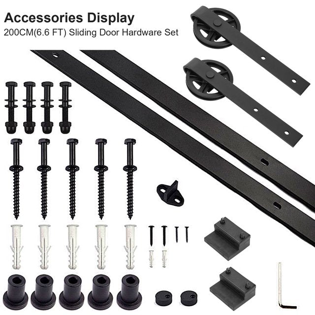 Teedor 6.6FT Sliding Barn Door Hardware Kit, Barn Door Hardware Rollers, Big Wheel Shape-Black
