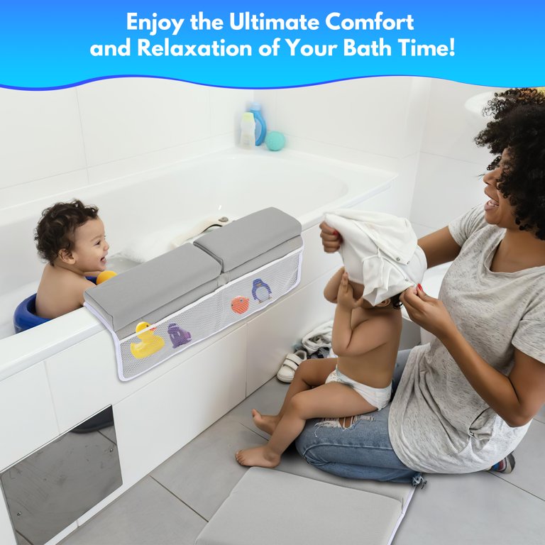 Bath Kneeler and Elbow Rest Pad Set, baby Bathtub Kneeling Pad with Toy Organizer