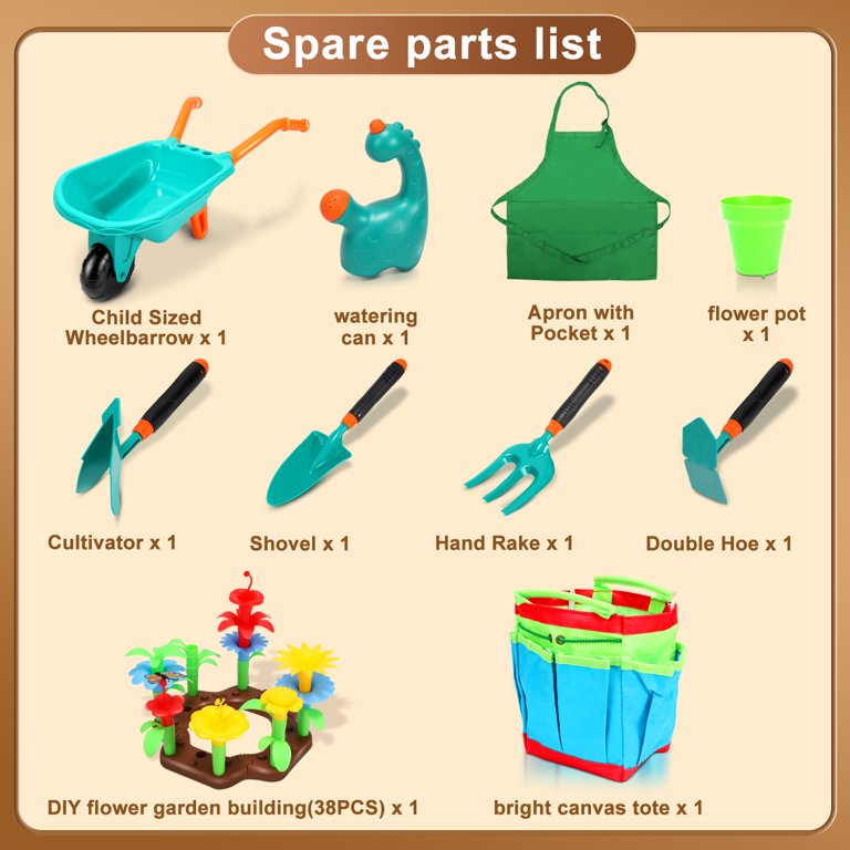 Kids Gardening Tools for Kids with Kids Wheelbarrow, 47Pcs Gardening Toy Set for Kids Boys Girls Age 3+