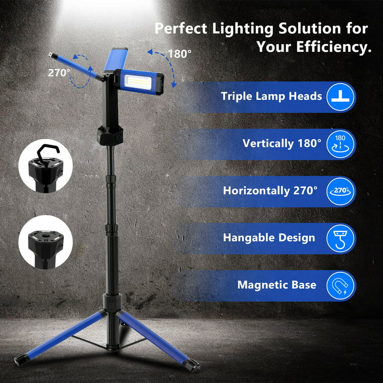 Rechargeable LED Work Light with Tripod, 2000 Lumens, 20W, 8000mah, IP54