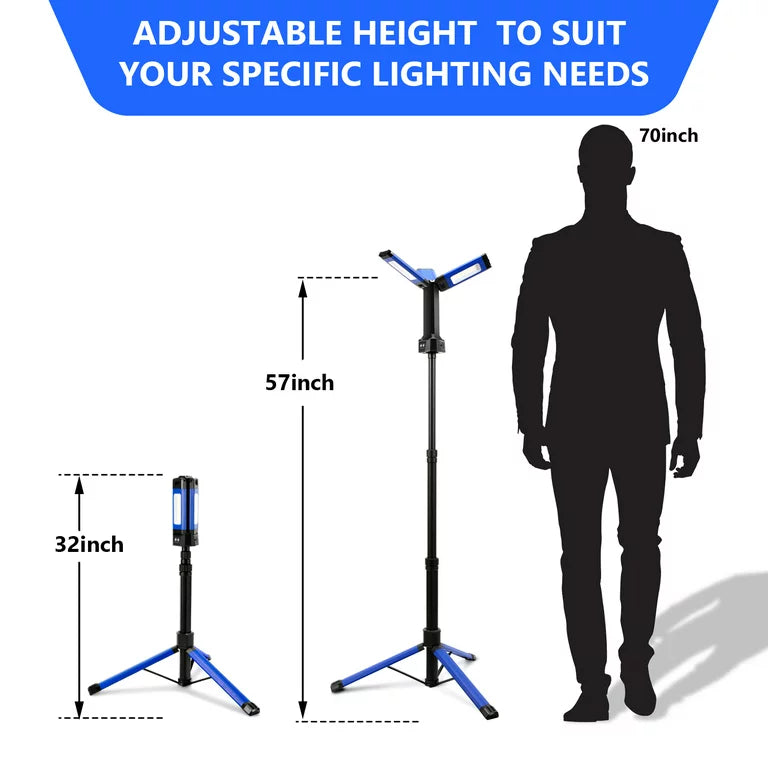 Rechargeable LED Work Light with Tripod, 2000 Lumens, 20W, 8000mah, IP54