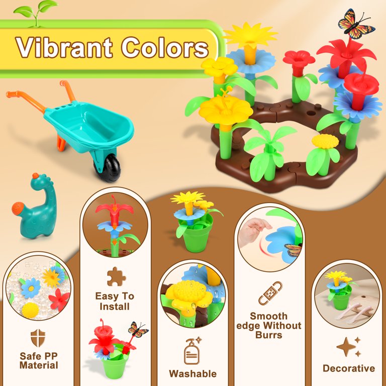 Kids Gardening Tools for Kids with Kids Wheelbarrow, 47Pcs Gardening Toy Set for Kids Boys Girls Age 3+