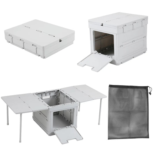 Folding Storage Camping Box for Outdoor Indoor, Storage Containers Bins Camping Table for Home Picnic Party（Grey）