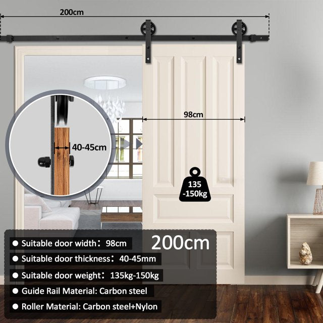 Teedor 6.6FT Sliding Barn Door Hardware Kit, Barn Door Hardware Rollers, Big Wheel Shape-Black
