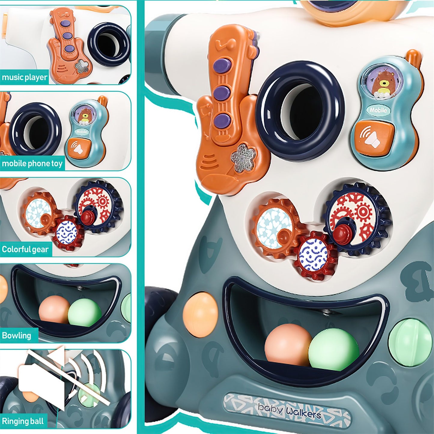 Baby Push Walkers in Baby Activities 6-in-1,Multifunctional Early Education Activity Center Music Learning Toys for Baby,Toddler Table and Floor Toy for12 to 36 Months